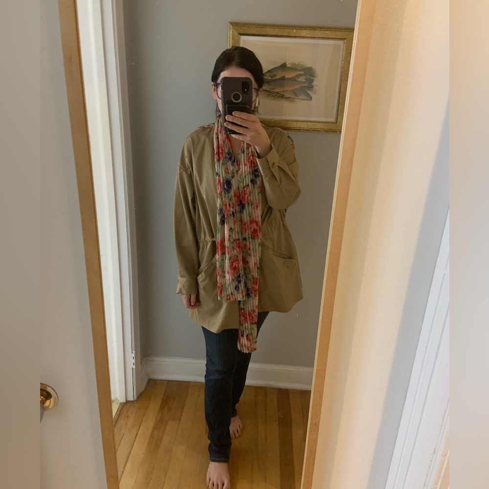 Beige jacket with built in floral scarf